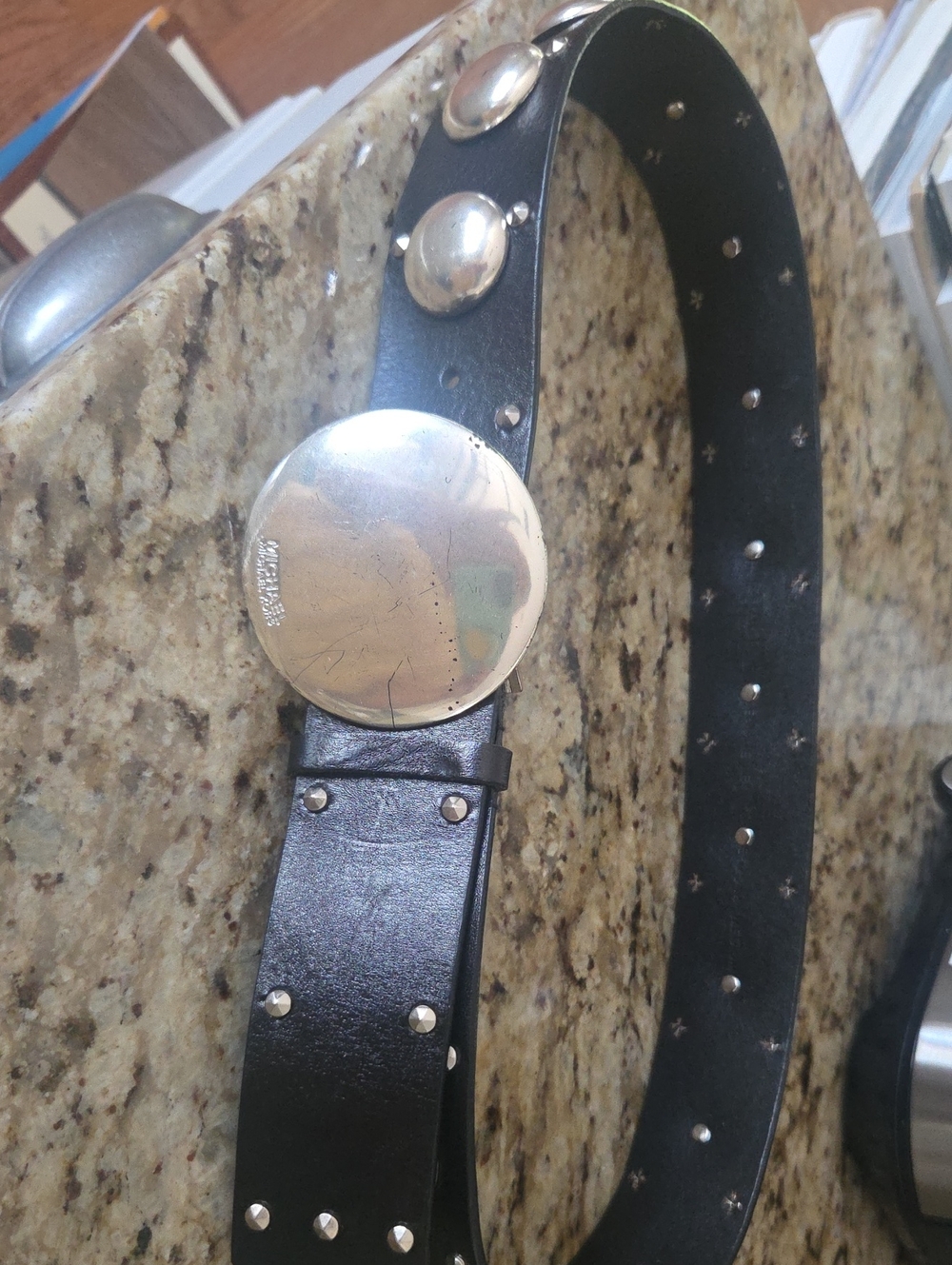Vintage MICHAEL Michael Kors Black Leather Studded Belt with Silver